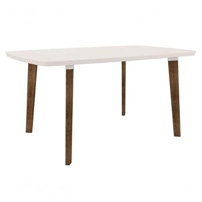 Mesa De Jantar Jade 6 Lugares Pés Oblongo Off White Com Vidro - Rv Móveis