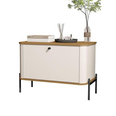 Mesa De Cabeceira Tucupi Off White Com Nature Pe Preto - Moveis Jb