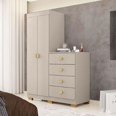 Cômoda Guarda Roupa Cristal 4 Gavetas 2 Portas MDF com Puxador Metálico Fendi