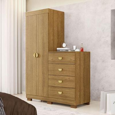 Cômoda Guarda Roupa Cristal 4 Gavetas em MDF com Puxador de Metal Amadeirado Nature