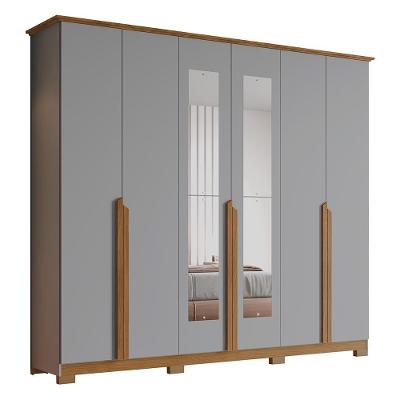 Guarda Roupa Casal Andréas 6 Portas Cinza-nature Com Espelho - Móveis Henn Cinza-nature