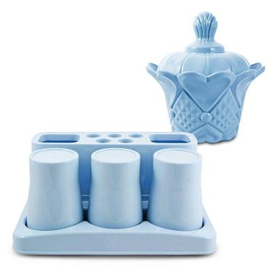Kit Pote Organizador Com Kit Banheiro 5 Peças Jacki Design Azul