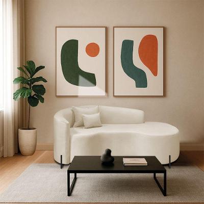 Divã Recamier Curvo Sala De Estar Recepção Inglaterra 180cm Pés Metal Preto Lado Direito Bouclé Bege