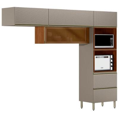 Cozinha Modulada 3 Pecas 270 Cm Vidro Dp2702 Nogueira Nude Prime Demartez Nogueira Nude Prime