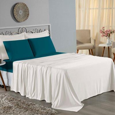 Jogo De Cama Casal Nobre 4 Peças Lençol Com Elástico De 30cm De Altura Malha 100% Algodão - Palha / Petróleo