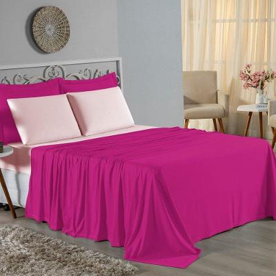 Jogo De Cama Casal Nobre 4 Peças Lençol Com Elástico De 30cm De Altura Malha 100% Algodão - Pink / Rosa