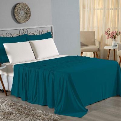 Jogo De Cama Casal Nobre 4 Peças Lençol Com Elástico De 30cm De Altura Malha 100% Algodão - Petróleo / Palha
