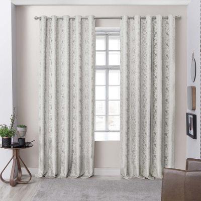 Cortina Flores Em Jacquard Para Varão Simples 2,00m X 1,70m 100% Poliéster - Bege