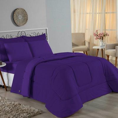 Kit Edredom Dupla Face + Jogo De Lençol Casal Nobre 6 Peças Malha 100% Algodão - Roxo