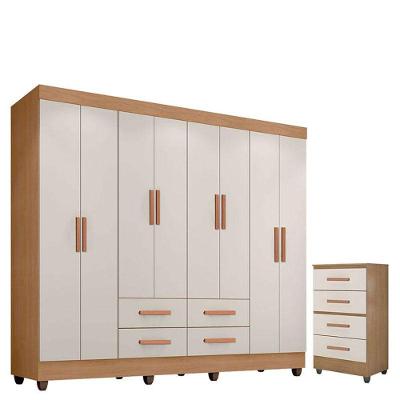 Guarda Roupa Casal Porto Com Cômoda Lite 4 Gavetas Nature Off White - Móveis Leão