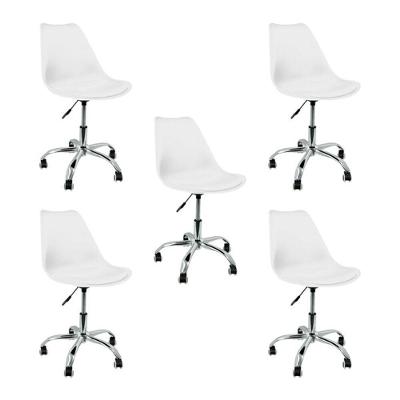 Kit 5 Cadeiras Tulipa Giratória, Home Office, Regulagem De Altura, Branco