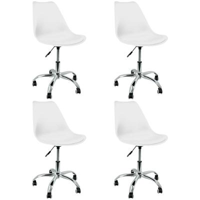 Kit 4 Cadeira Leda Giratória, Base Cromada Com Rodízios, Regulagem De Altura,branco