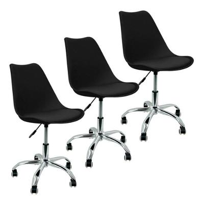 Kit 3 Cadeiras Home Office Leda Giratória, Base Cromada Com Rodízios, Regulagem De Altura,preto