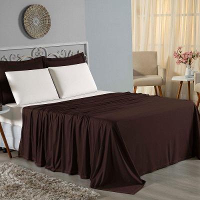 Jogo De Cama Casal Nobre 4 Peças Lençol Com Elástico De 30cm De Altura Malha 100% Algodão - Marrom / Palha