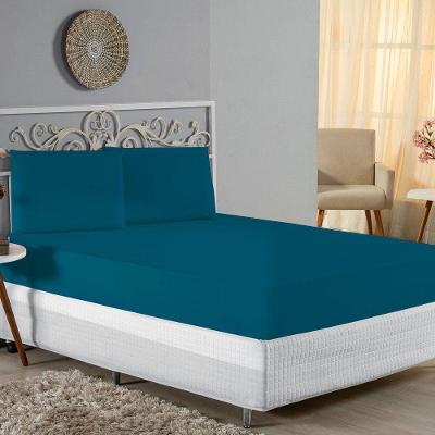 Jogo De Cama Casal Nobre 3 Peças Lençol Com Elástico De 30cm De Altura Malha 100% Algodão - Petróleo