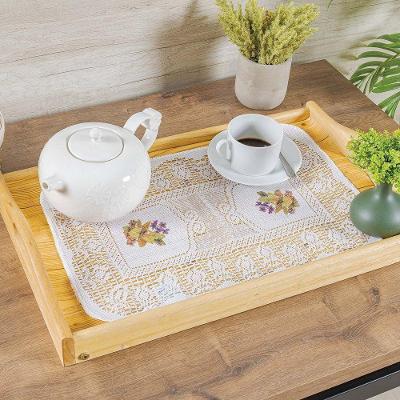 Caminho De Mesa Em Renda Com Transfer Flores 50cm X 30cm 100% Poliéster - Flores