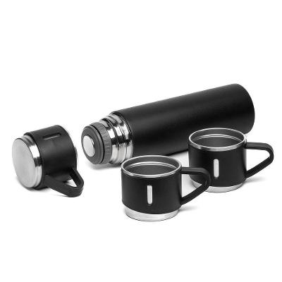 Garrafa Térmica 500ML com 3 Canecas em Aço Inox ABS e PP Preta Asia Import