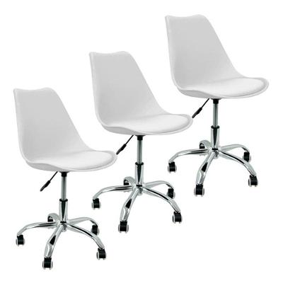 Kit 3 Cadeira Home Office Leda Giratória, Base Cromada Com Rodízios, Regulagem De Altura,branco