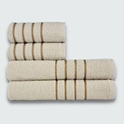 Jogo de Toalha 4 Peças Montreal 2 Banho 2 Rosto 100% Algodão 330G-M² Macio Absorvente Bege