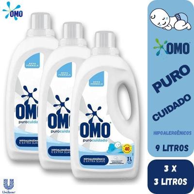Kit Lava Roupas Líquido Puro Cuidado Hipoalergênico Bebê 3x3L OMO