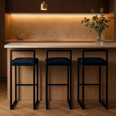 Kit 3 Banquetas Balcão Alta Corino Ferro Cozinha Bistro Cor:azul Marinho