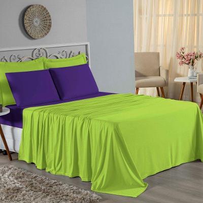 Jogo De Cama Casal Viúva Nobre 4 Peças Malha 100% Algodão - Pistache / Roxo