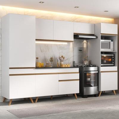 Armário Cozinha Modulada Completa 314cm Com Balcão Veneza Multimóveis Mp3756 Branco/dourado