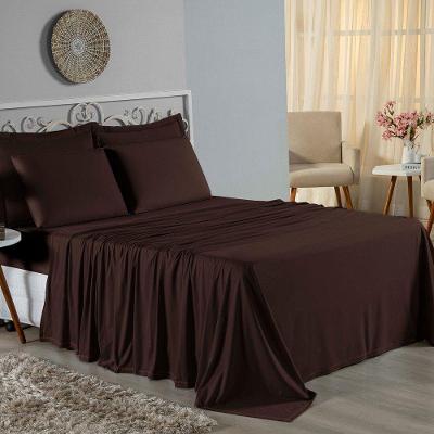 Jogo De Cama King Nobre 4 Peças Lençol Com Elástico De 30cm De Altura Malha 100% Algodão - Marrom
