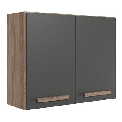 Armário Aéreo Intenza 80cm 2 Portas Carvalho Nature/chumbo - Nicioli Carvalho Nature/chumbo