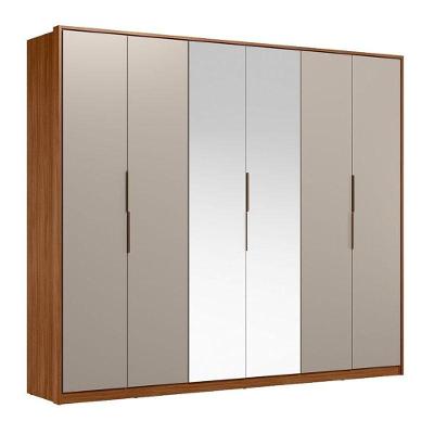 Guarda Roupa Casal Atrice D66012k 6 Portas Nogueira Nude Prime Tx Com Espelho Demóbile - Demartêz
