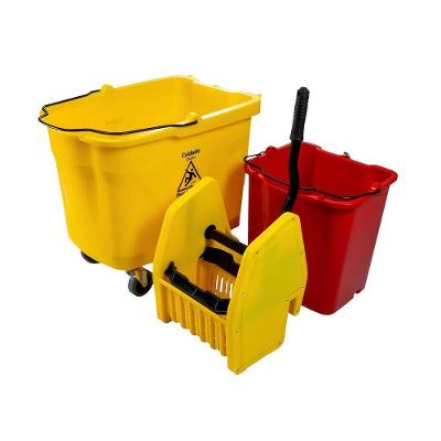 Carro de Limpeza Carro Balde 35L – Amarelo com Balde Vermelho, Divisor de Água e Sistema