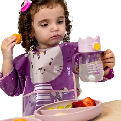 Babador Infantil Milky com Manga Longa e Bolso Coletor com Velcro Especial Rosa Clingo