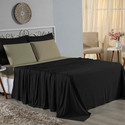 Jogo De Cama Casal Viúva Nobre 4 Peças Malha 100% Algodão - Preto / Avelã