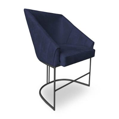 Poltrona Luxo Alana Suede Azul Marinho Base Ferro Preto - Pallazio