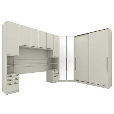Quarto Modulado Casal Seletto 5 Peças Com Closet Areia E Espelho - Móveis Henn Areia