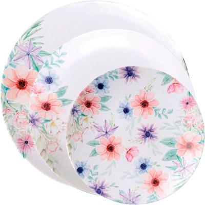 Conjunto de Pratos Floratta 30 Peças em Porcelana para Sobremesa e Refeição Branco Floral