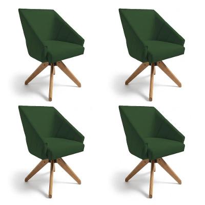 Kit 4 Poltronas Giratórias Alana Suede Base De Madeira - Pallazio Cor Verde