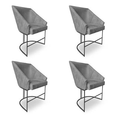Kit 4 Poltronas Luxo Alana Suede Base Ferro Preto - Pallazio Cor Grafite