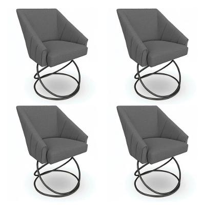 Kit 4 Poltronas Luxo Alana Linho Base Luxo Preto - Pallazio Cor Grafite
