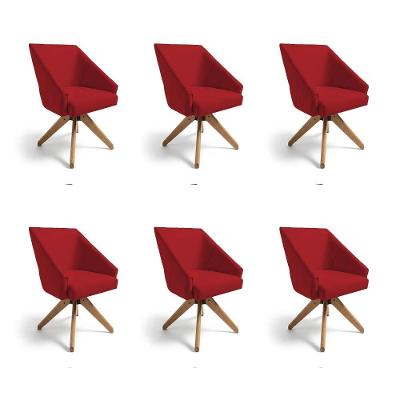 Kit 6 Poltronas Giratórias Alana Suede Base De Madeira - Pallazio Cor Vermelho