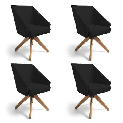 Kit 4 Poltronas Giratórias Alana Suede Preto Base De Madeira - Pallazio