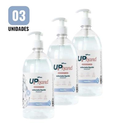 Kit 3 Sabonetes Líquidos Glicerinados Uppro Hand Algodão 1L com Pump Uppro