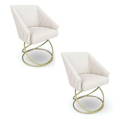 Kit 2 Poltronas Luxo Alana Bouclê Bege Base Luxo Dourado - Pallazio