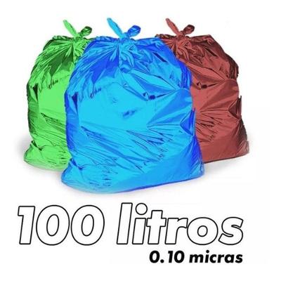 Kit 3 Saco para Lixo 100 Litros Reforçado 0,10 Azul Cinza Vermelho Verde Amarelo Laranja Marrom
