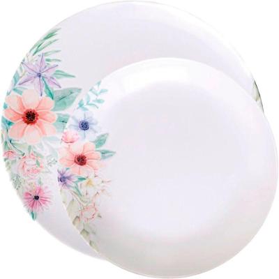 Conjunto de Pratos Floratta 4 Peças Raso e Fundo em Porcelana Estampa Floral Branco