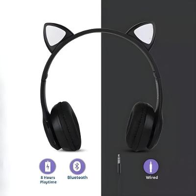 Fone de Ouvido Bluetooth Utimix Fone Bluetooth Orelha de Gato Led Colorido (Preto) com Luz LED