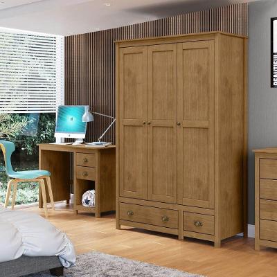 Conjunto Quarto: Guarda-roupa 3 Portas, Escrivaninha 2 Gavetas Topázio Freijó Madeira Pinus - Finestra
