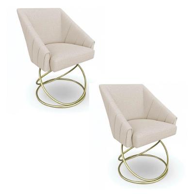 Kit 2 Poltronas Luxo Alana Linho Base Luxo Dourado - Pallazio Cor Bege
