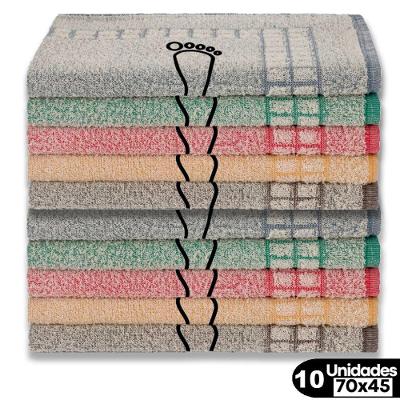 Kit Toalha de Piso Estampa Pézinho 100% Algodão 45X70 10 Peças Branco com Barra Colorida Toalhas