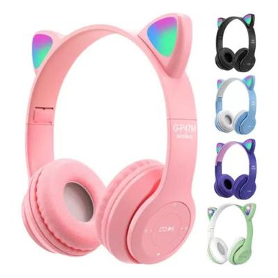 Fone de Ouvido Infantil Bluetooth Higipack Gatinho Led com Microfone e Controle de Volume Rosa